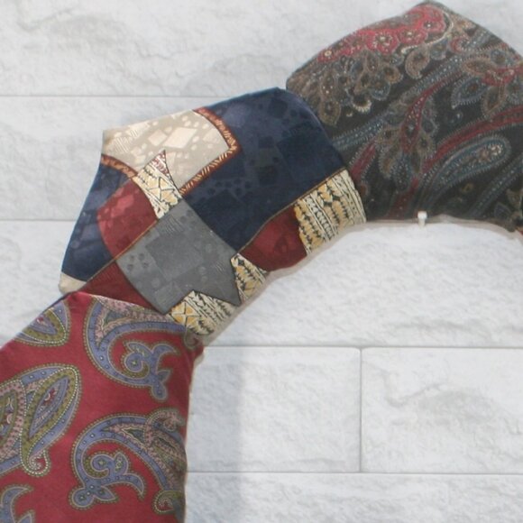 HAND CRAFTED Wreath Upcycled Necktie Christmas Holiday Red Floral Decor - Picture 4 of 11